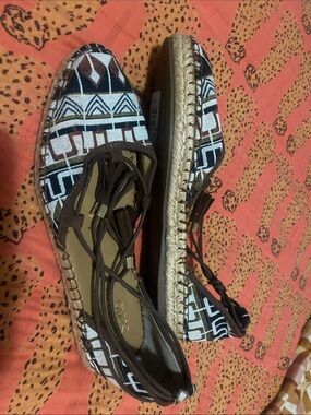 SARTO By Franco Sarto Brown, Black & White Geometric Espadrilles